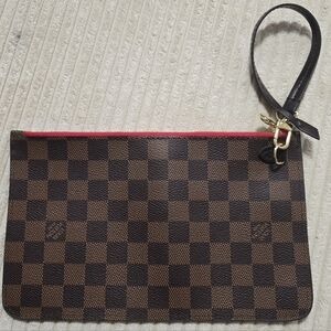 Brown Checkered Wristlet Pouch with Red Trim